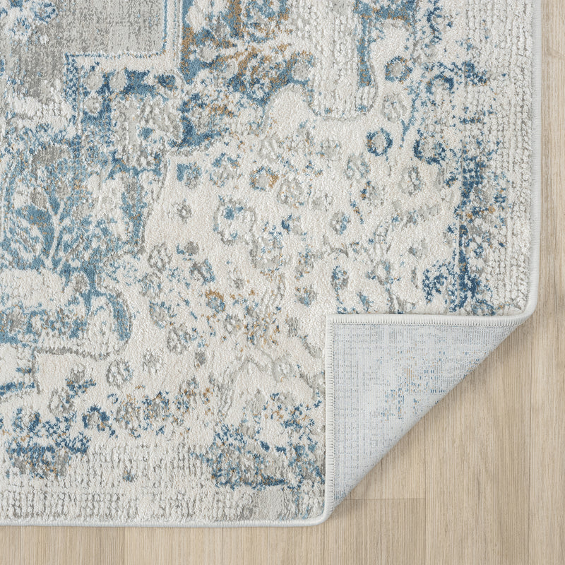 Celestial Medallion Flower Grey Blue Runner Rug