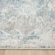 Celestial Medallion Flower Grey Blue Runner Rug