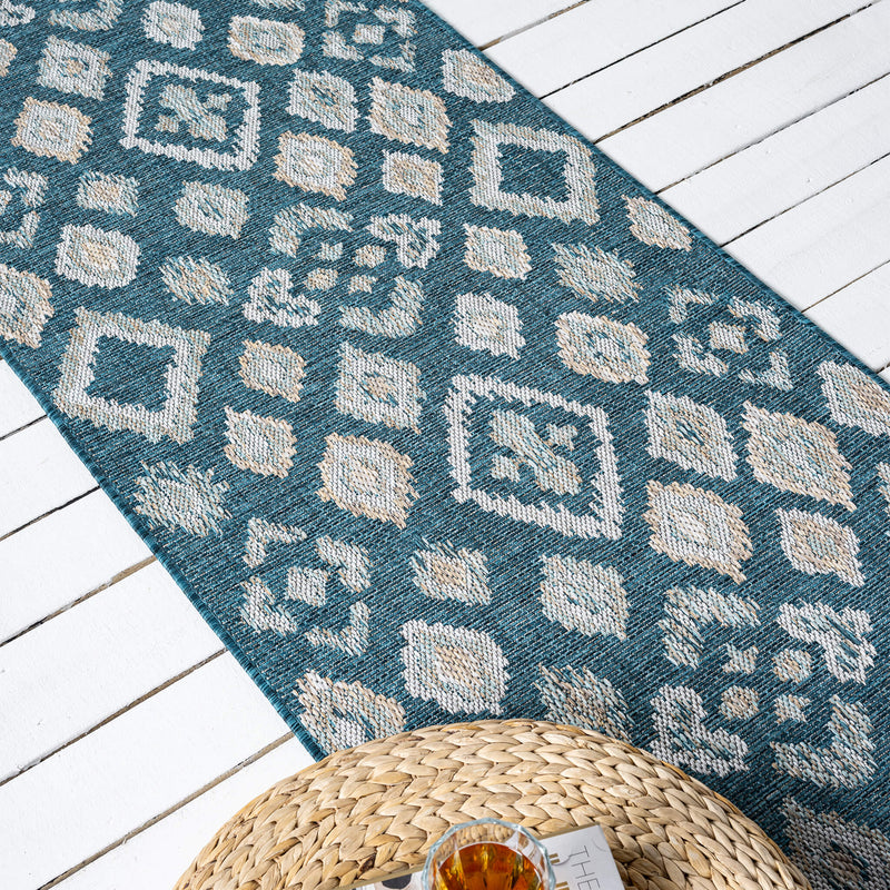 Exterior Diamond weave Turquoise Runner Rug