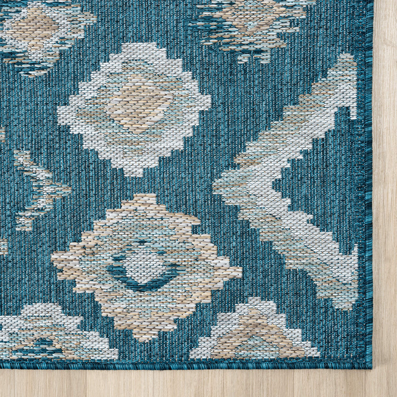 Exterior Diamond weave Turquoise Runner Rug