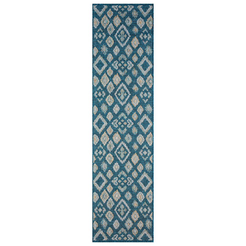 Exterior Diamond weave Turquoise Runner Rug