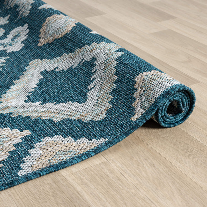 Exterior Diamond weave Turquoise Runner Rug