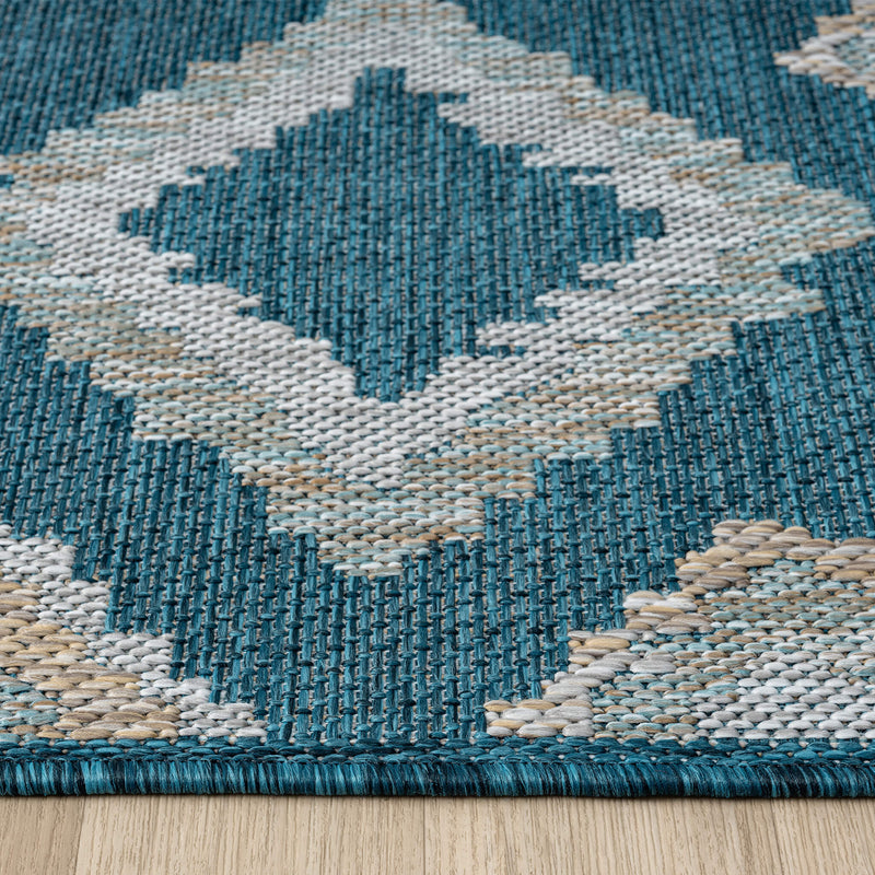 Exterior Diamond weave Turquoise Runner Rug