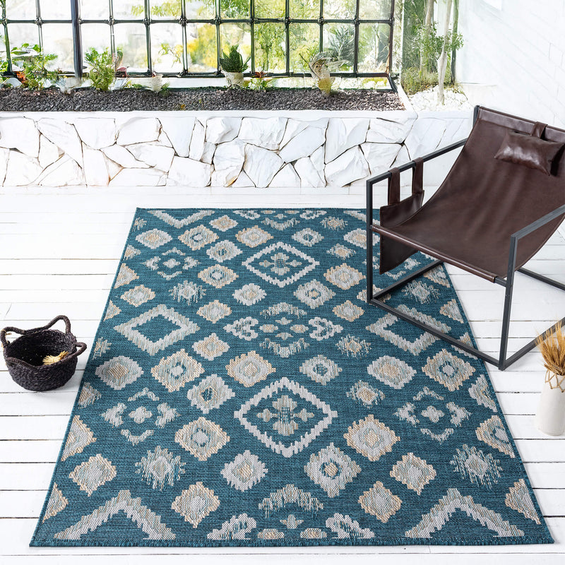 Exterior Diamond weave Turquoise Blue Rug