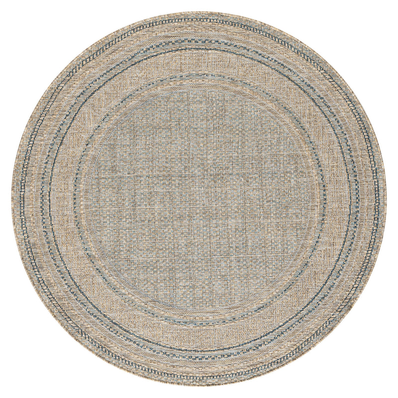 Exterior Plain Border Blue Round Rug