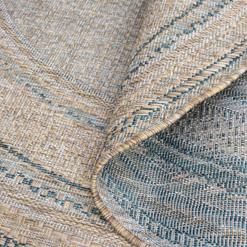 Exterior Plain Border Blue Round Rug