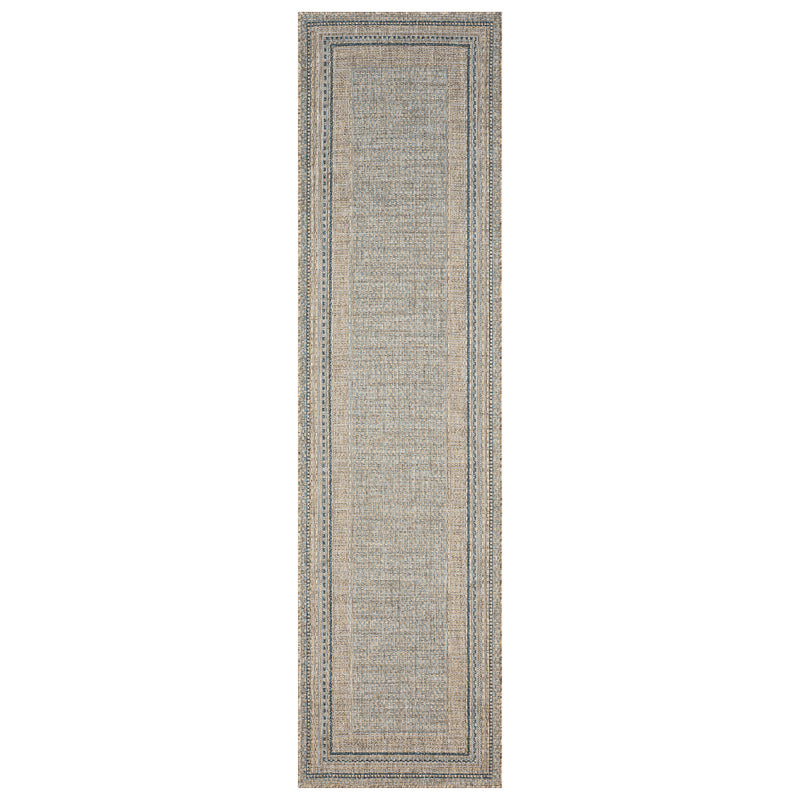 Exterior Plain Border Blue Runner Rug