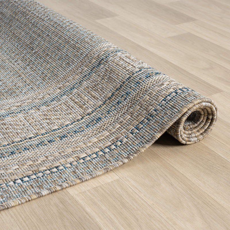 Exterior Plain Border Blue Runner Rug