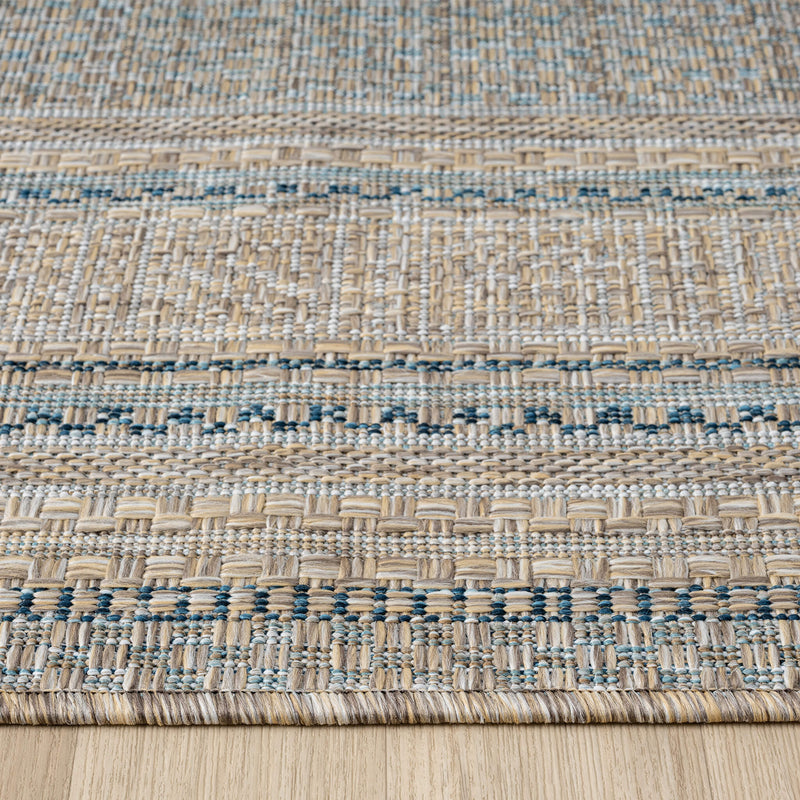 Exterior Plain Border Blue Runner Rug
