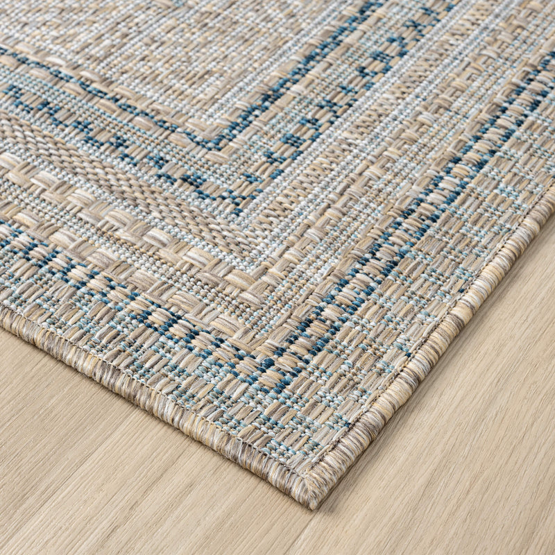 Exterior Plain Border Blue Runner Rug