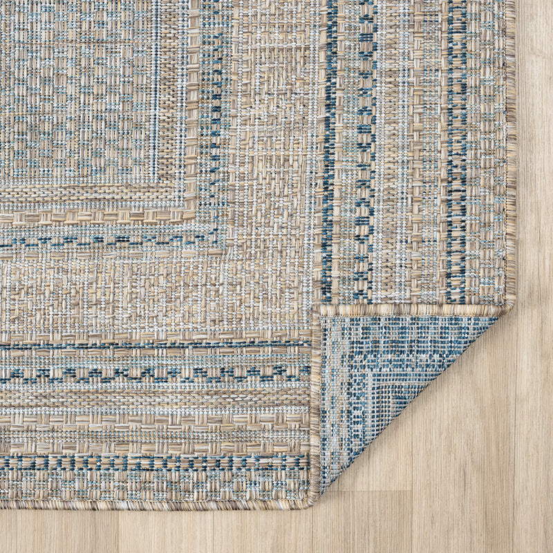Exterior Plain Border Blue Runner Rug