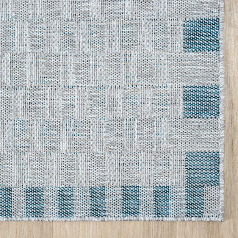 Exterior Cloud Border Blue Runner Rug