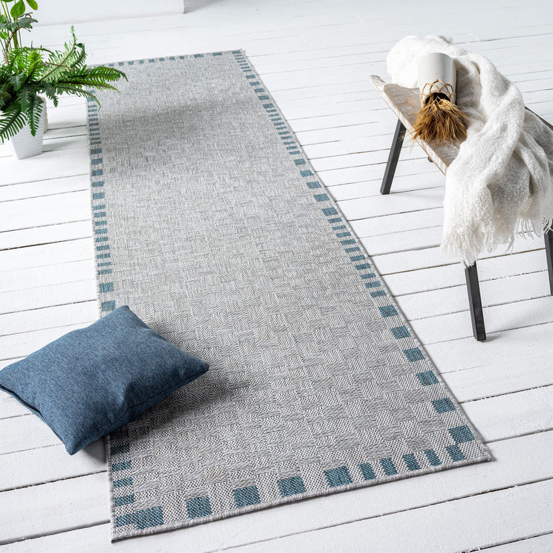 Exterior Cloud Border Blue Runner Rug
