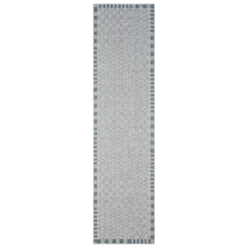 Exterior Cloud Border Blue Runner Rug