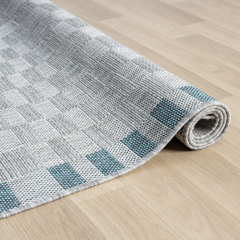 Exterior Cloud Border Blue Runner Rug