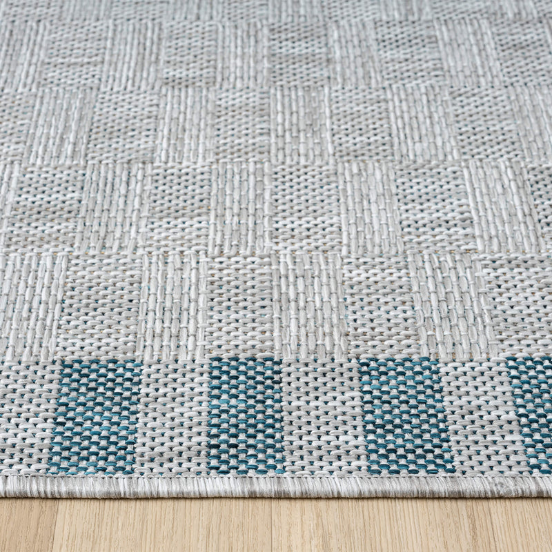Exterior Cloud Border Blue Runner Rug