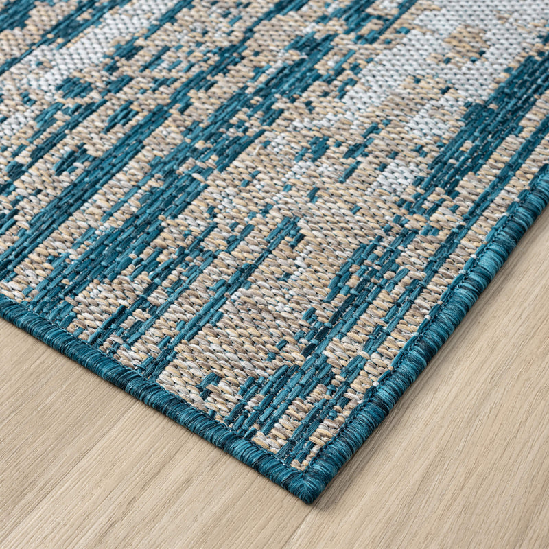 Exterior Mixed Beige Blue Runner Rug