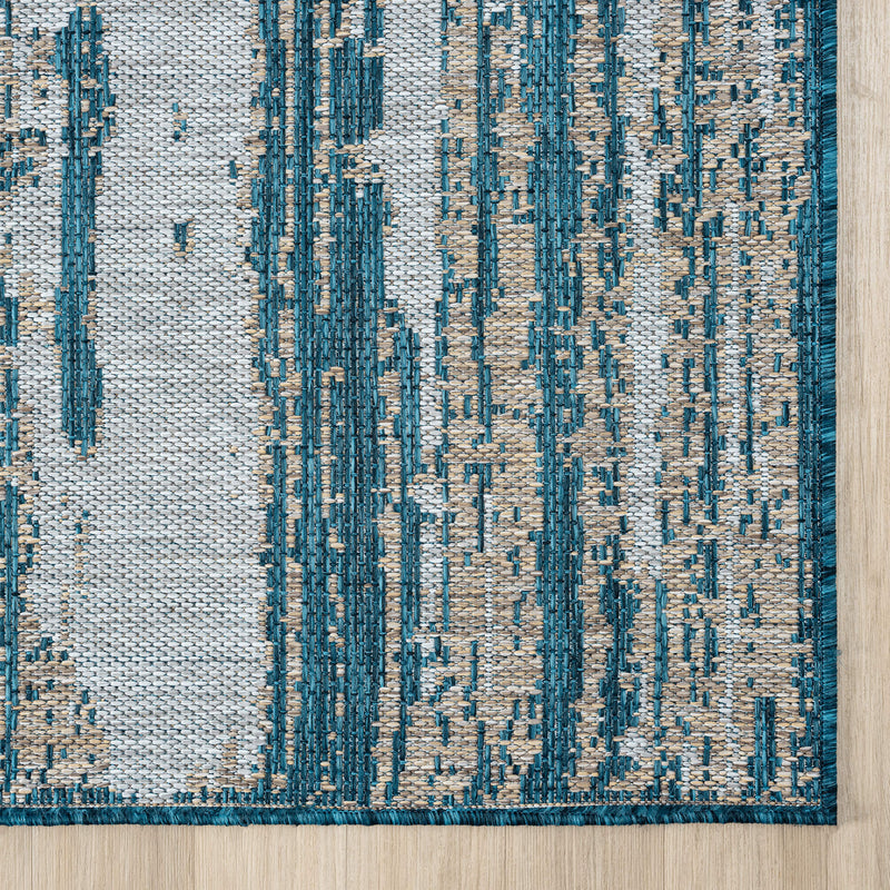 Exterior Mixed Beige Blue Runner Rug