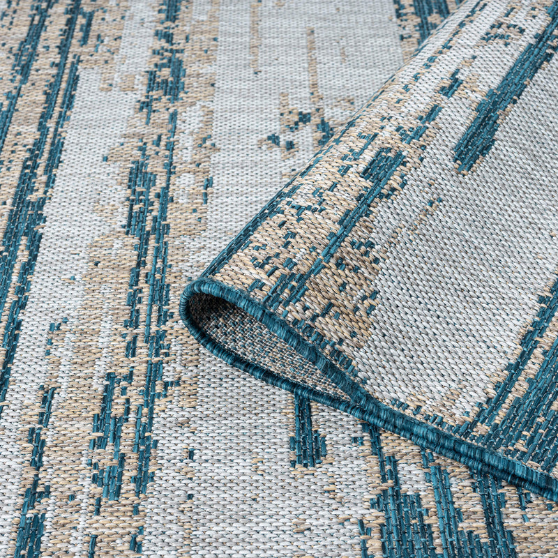 Exterior Mixed Beige Blue Runner Rug