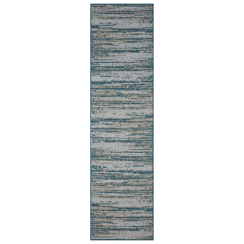 Exterior Mixed Beige Blue Runner Rug
