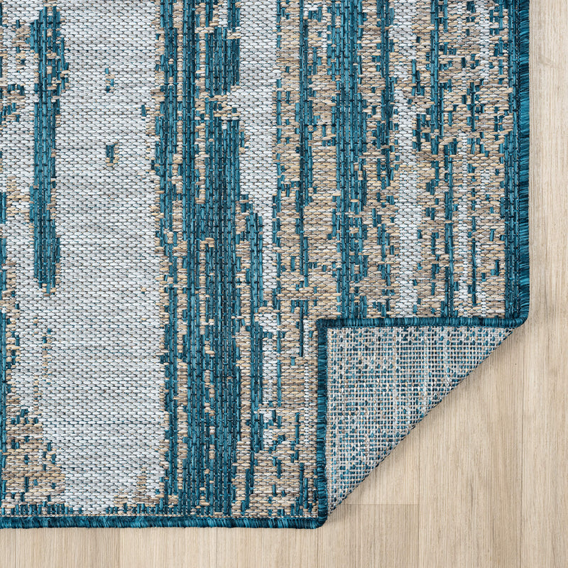 Exterior Mixed Beige Blue Runner Rug