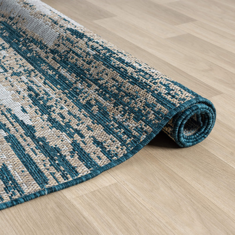 Exterior Mixed Beige Blue Runner Rug