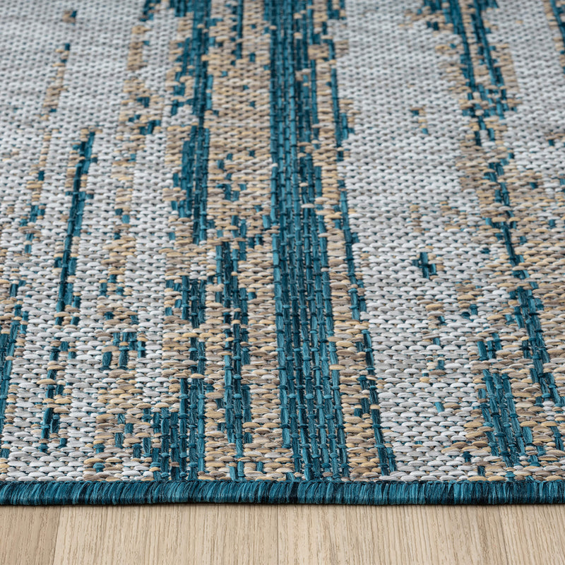 Exterior Mixed Beige Blue Runner Rug