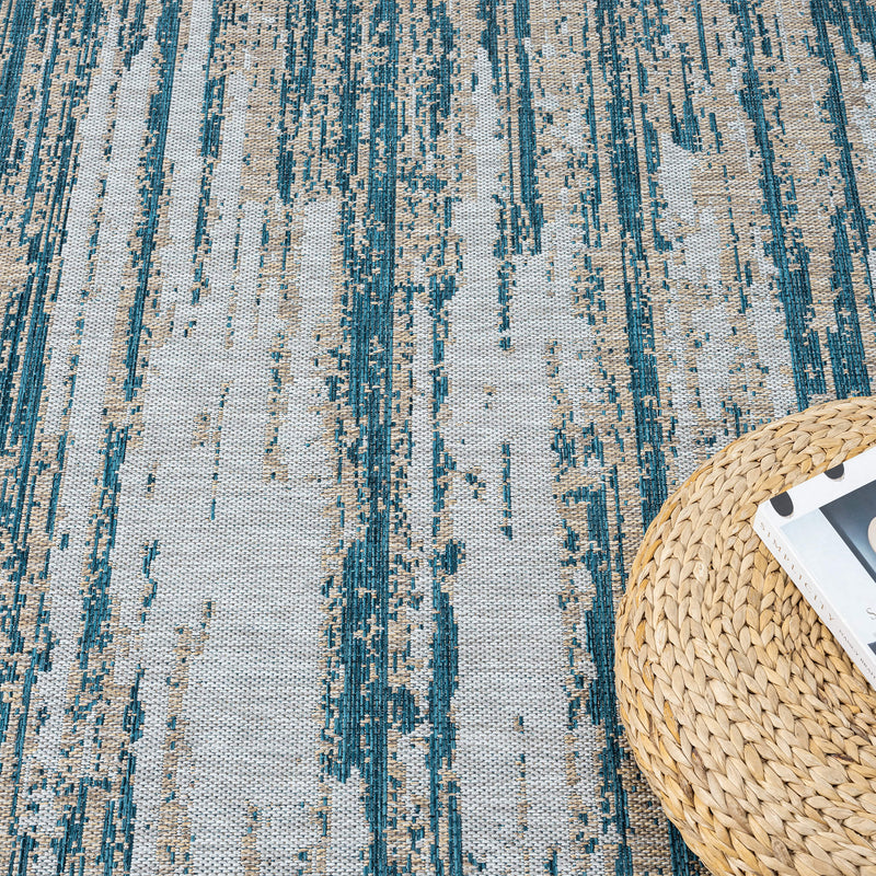 Exterior Mixed Beige Blue Rug