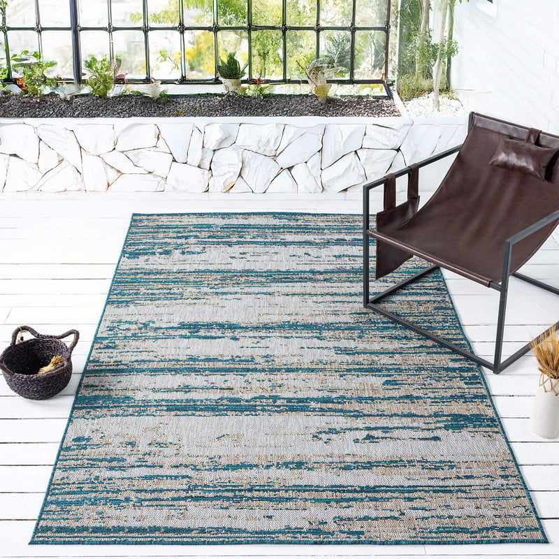 Exterior Mixed Beige Blue Rug
