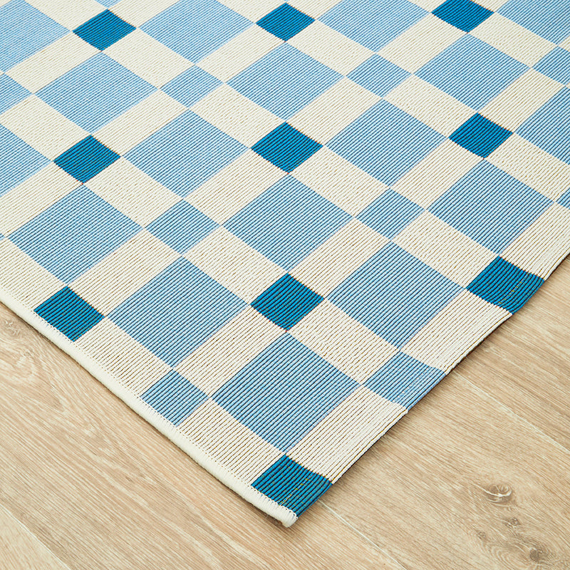 Terra Square Pattern Blue Runner Rug