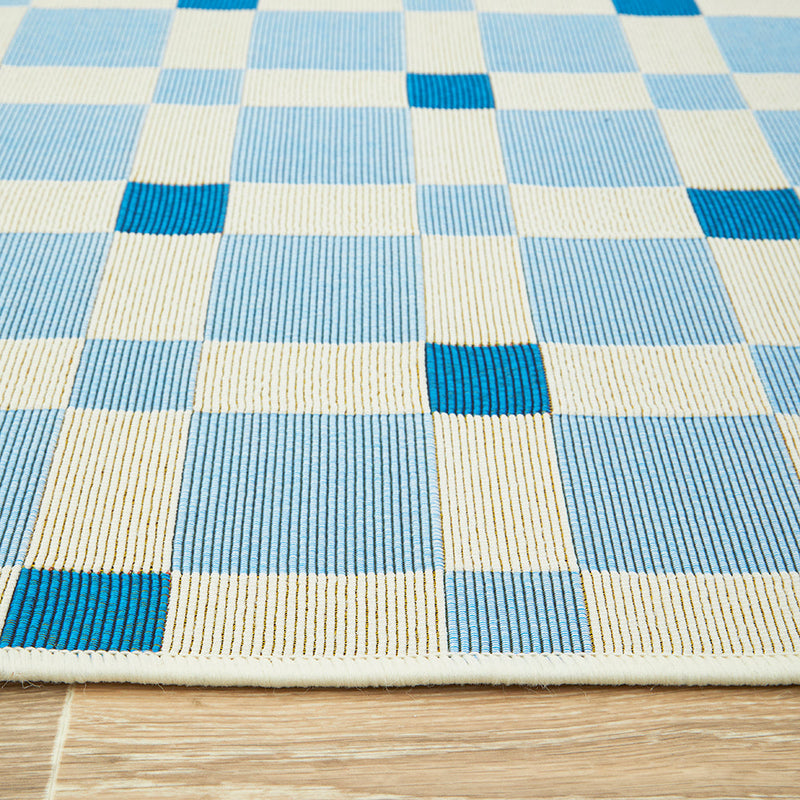Terra Square Pattern Blue Runner Rug