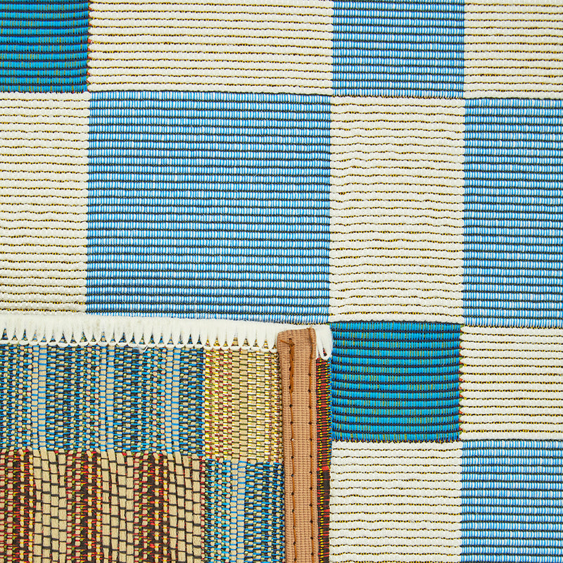 Terra Square Pattern Blue Runner Rug