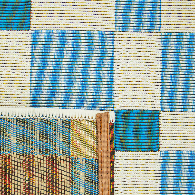 Terra Square Pattern Blue Rug