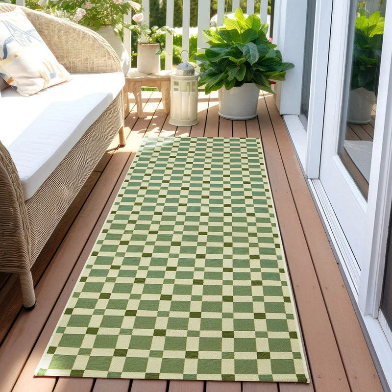 Terra Square Pattern Green Rug