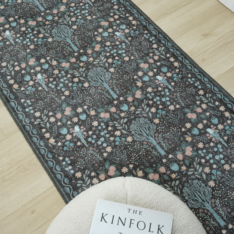 Retro Tree Blue Charcoal Runner Rug
