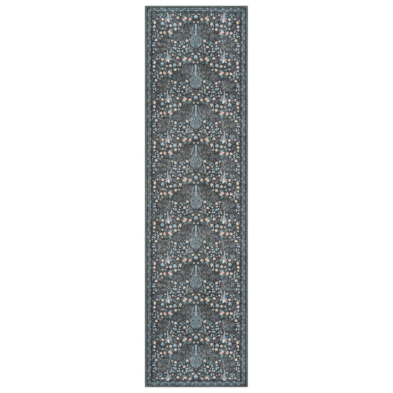 Retro Tree Blue Charcoal Runner Rug