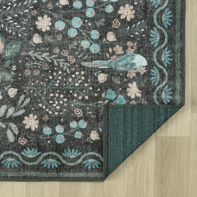Retro Tree Blue Charcoal Runner Rug