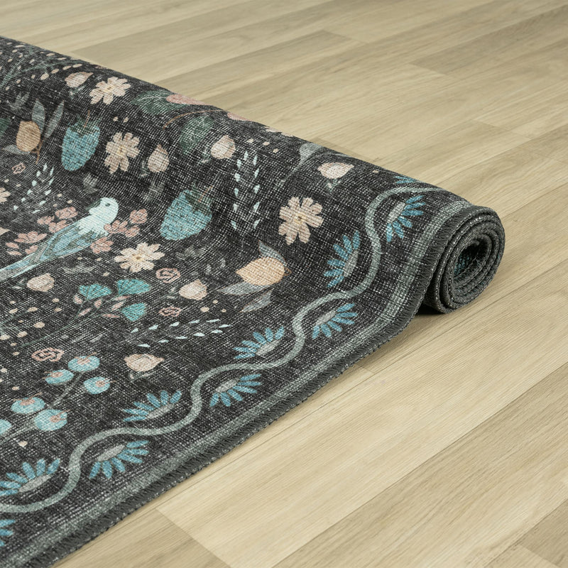 Retro Tree Blue Charcoal Runner Rug