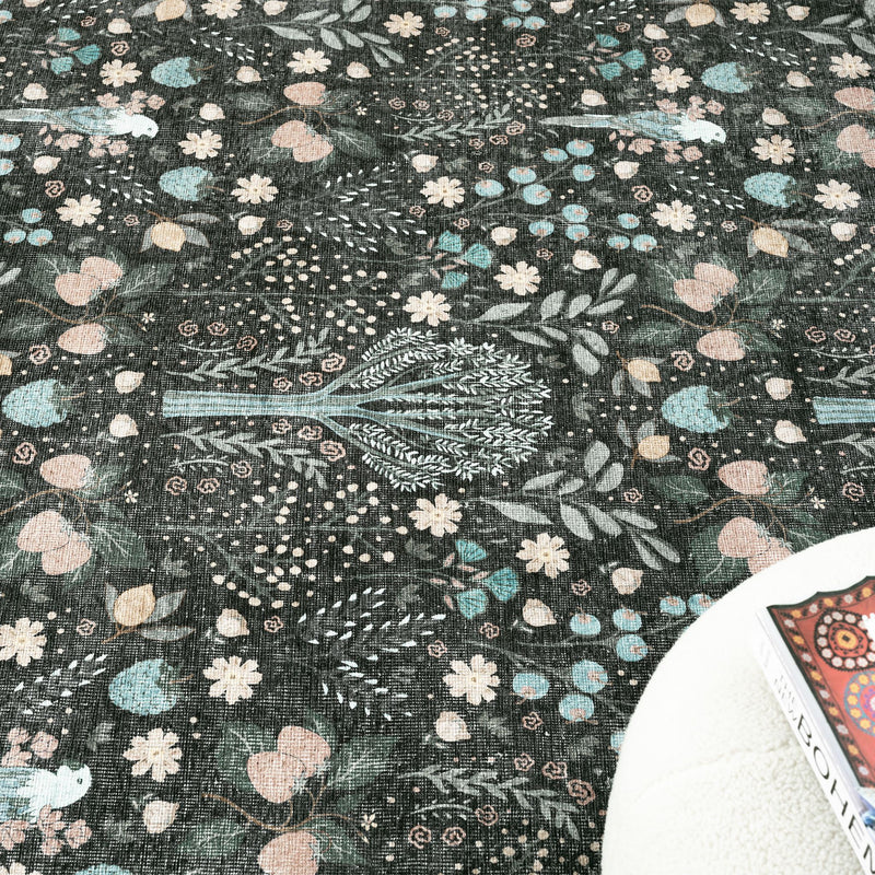 Retro Tree Blue Charcoal Rug