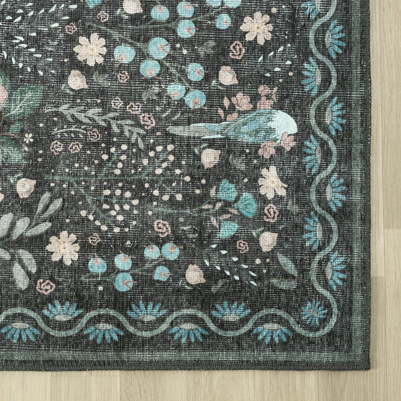 Retro Tree Blue Charcoal Rug