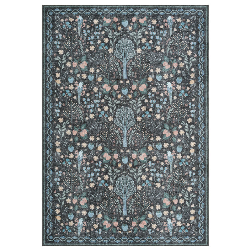 Retro Tree Blue Charcoal Rug