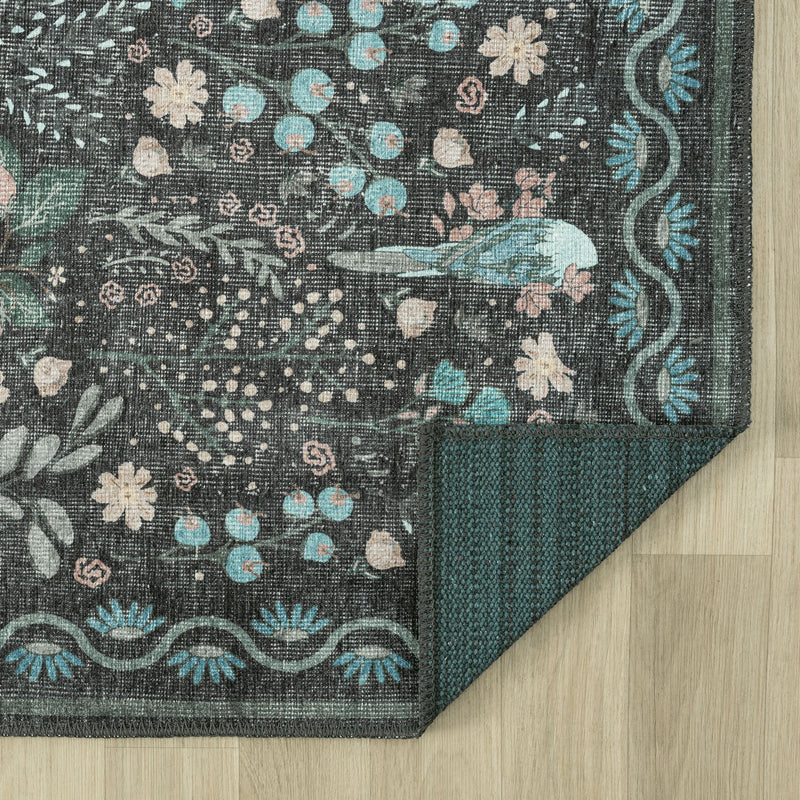 Retro Tree Blue Charcoal Rug
