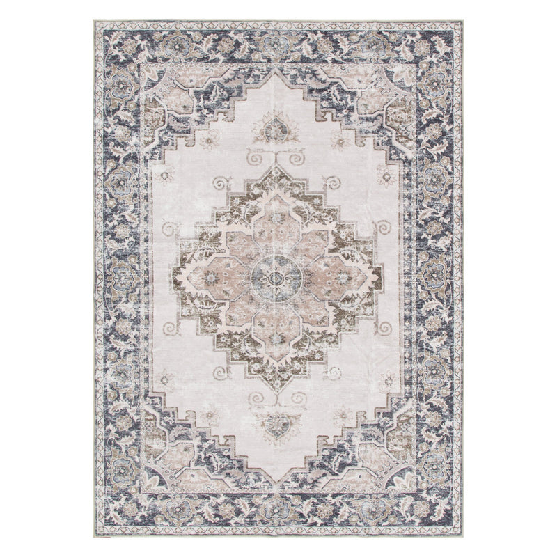 Machine Washable Medalion rug Blue