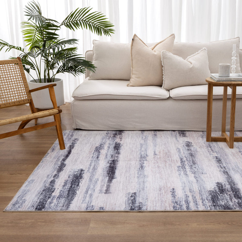 Carewell Abstract Machine Washable Blue Rug