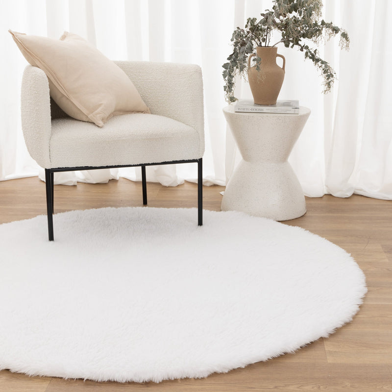Mila Machine Washable Shaggy White Round Rug