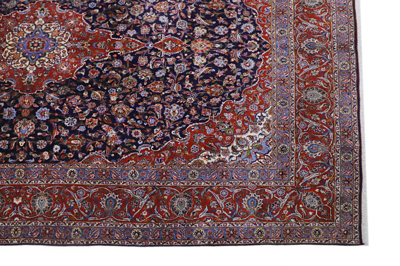 Persian Kashan Kork Navy Red Handmade Rug