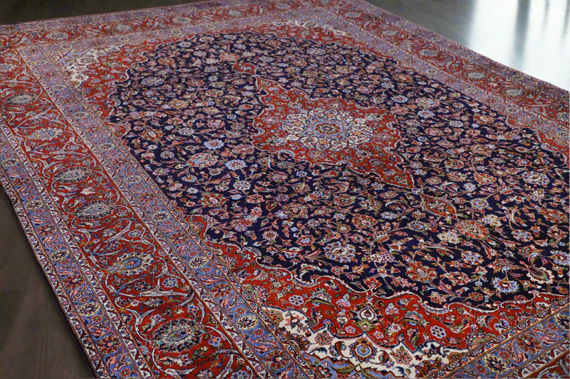 Persian Kashan Kork Navy Red Handmade Rug