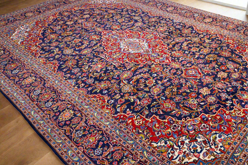 Persian Kashan Navy Red Handmade Rug