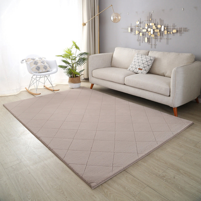 Plush Faux Fur Diamond Beige Rug