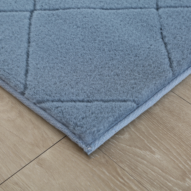 Plush Faux Fur Diamond Blue Rug